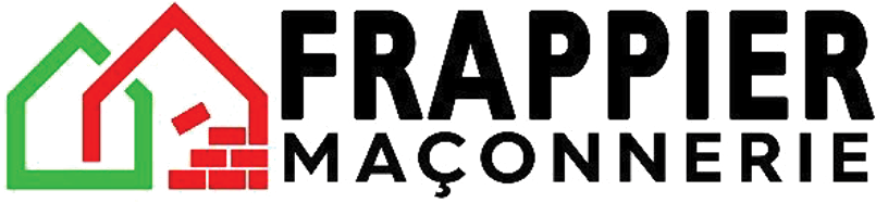 Logo de l'entreprise Frappier Maçonnerie, avec des éléments architecturaux stylisés, représentés par des maisons et des briques, ambiance professionnelle. Intègre les valeurs du Bureau d'études à NANTES.