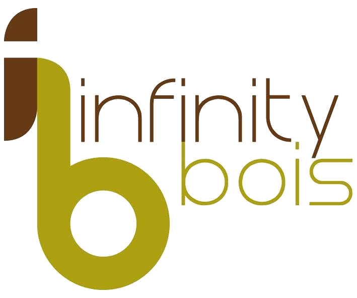 Logo de l'entreprise Infinity Bois, formé par le texte stylisé "infinity" et "bois" en couleurs terre et vertes.