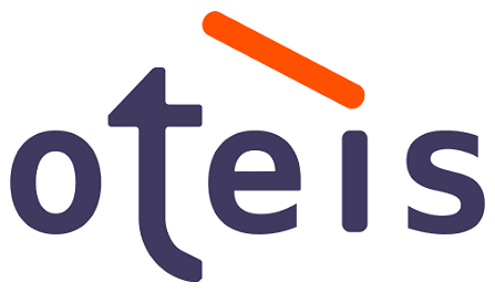 Logo de l'entreprise Oteis, visible avec des formes et couleurs dynamiques.
