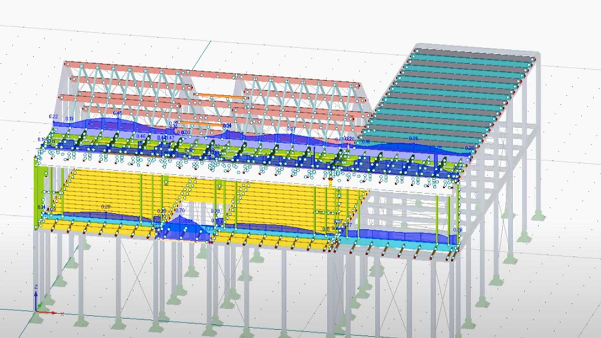 Modèle 3D d'une structure technique comprenant des éléments en acier et en béton, situé à Nantes, dans le cadre d'une auscultation de l'existant.
